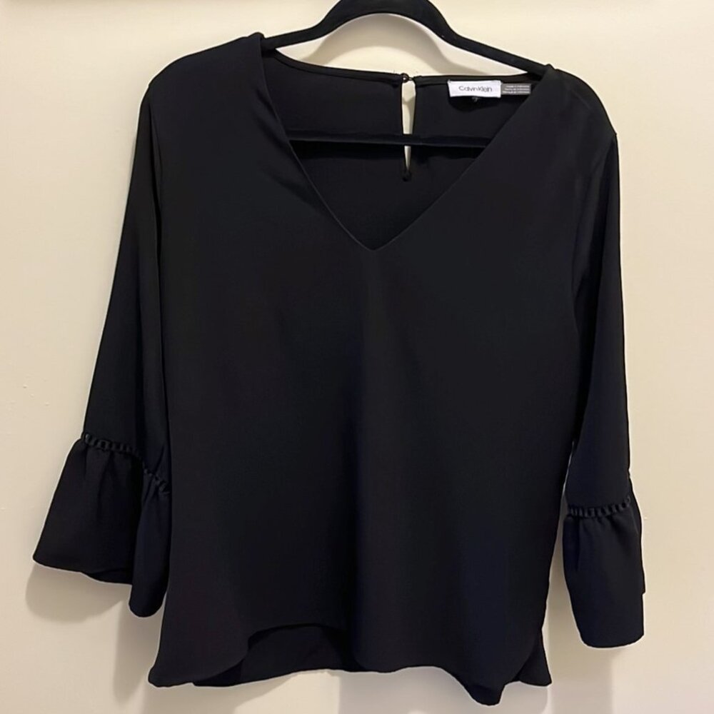 Calvin Klein black 3/4 bell sleeve blouse, L